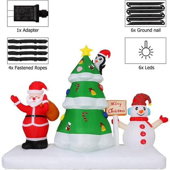 6FT Christmas Inflatables Outdoor Decoration Christmas Tree, Snowmen Santa Claus - Picture 4 of 6